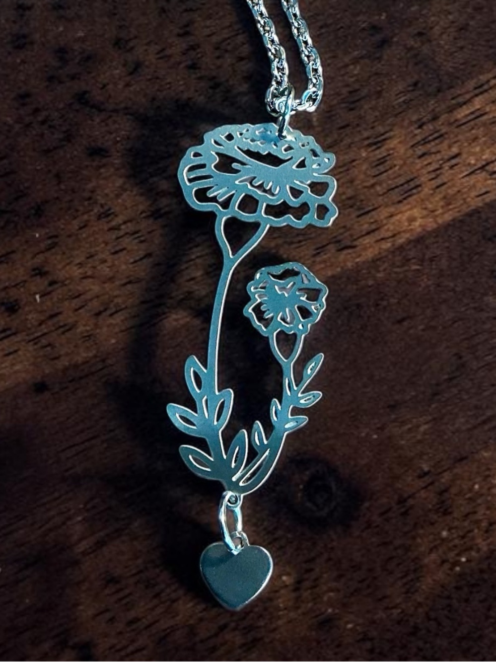 🆕 October Birth Flower MARIGOLDS Laser Etched Pendant Necklace